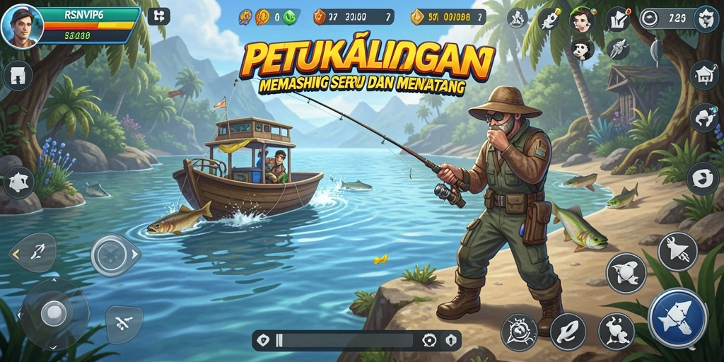 Screenshot gameplay RSNVIP6 menunjukkan pengalaman memancing yang mendebarkan.
