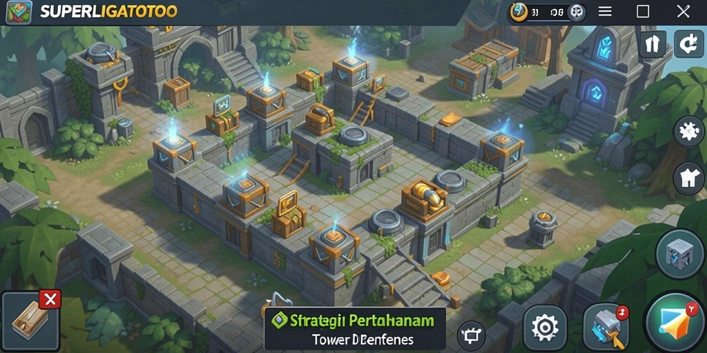 Tampilan menarik dari gameplay menegangkan di SUPERLIGATOTO Tower Defense.